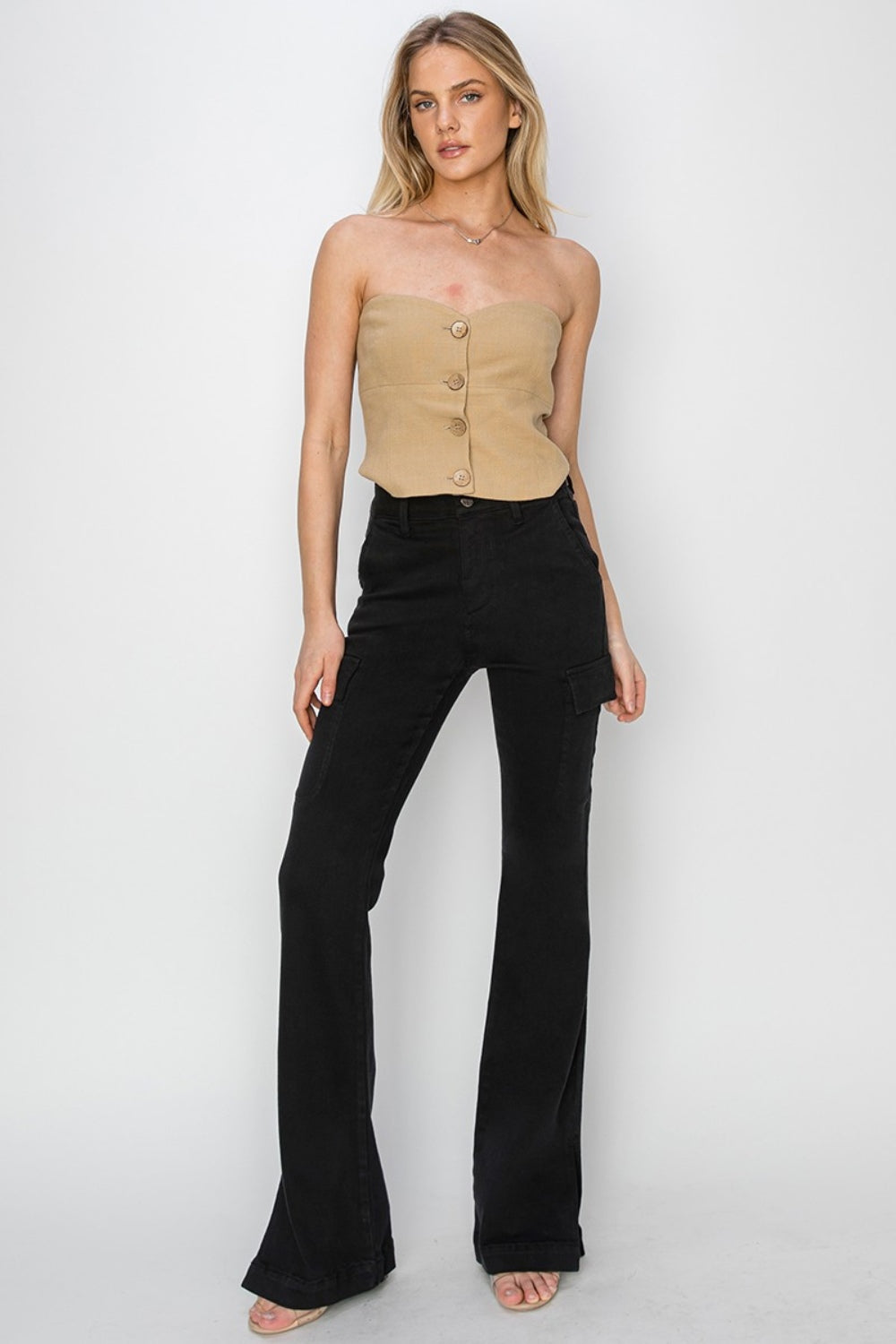 RISEN Full Size High Rise Side Slit Cargo Bootcut Jeans RISEN Full Size High Rise Side Slit Cargo Bootcut Jeans - TopFashionHQ
