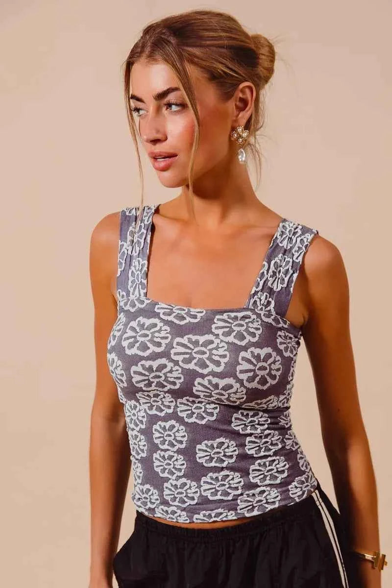 SO ME Two Tone Floral Seamless Tank Top SO ME Two Tone Floral Seamless Tank Top