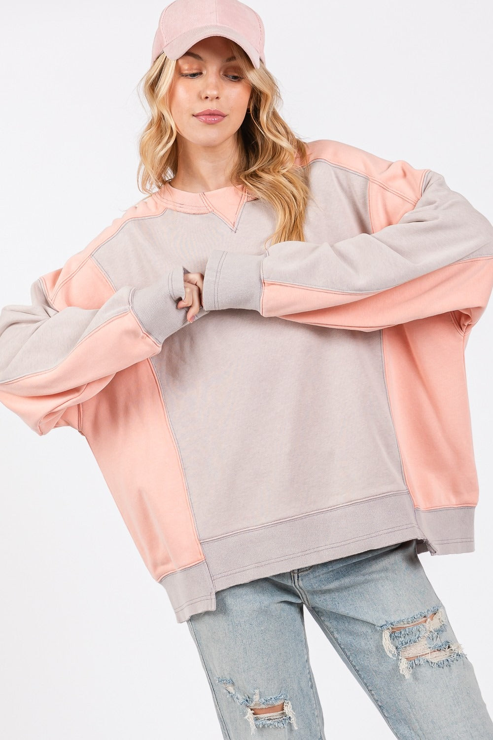 SAGE + FIG Color Block Round Neck Sweatshirt SAGE + FIG Color Block Round Neck Sweatshirt
