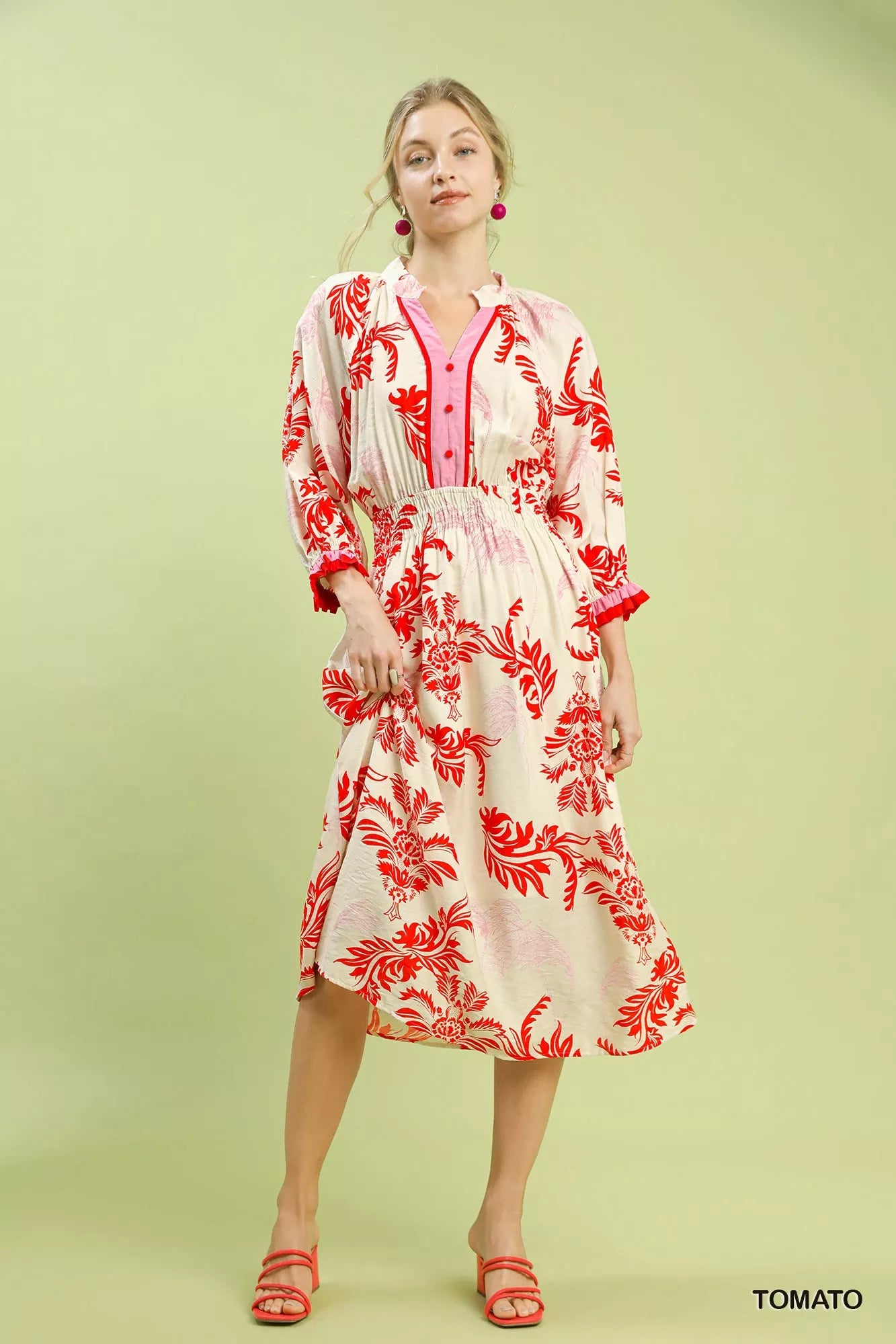 Umgee Tropical Print Button Detail Midi Dress 556d1b57-3724-4eaf-9d2a-2d30054a9570-Max-Origin