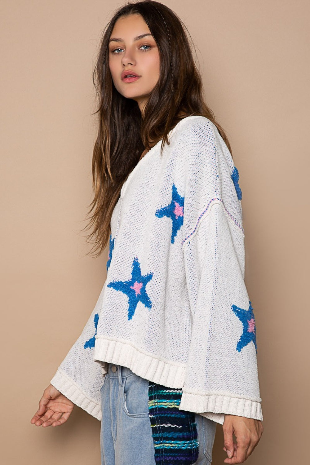 POL Long Sleeve Star Patch Sweater POL Long Sleeve Star Patch Sweater - TopFashionHQ