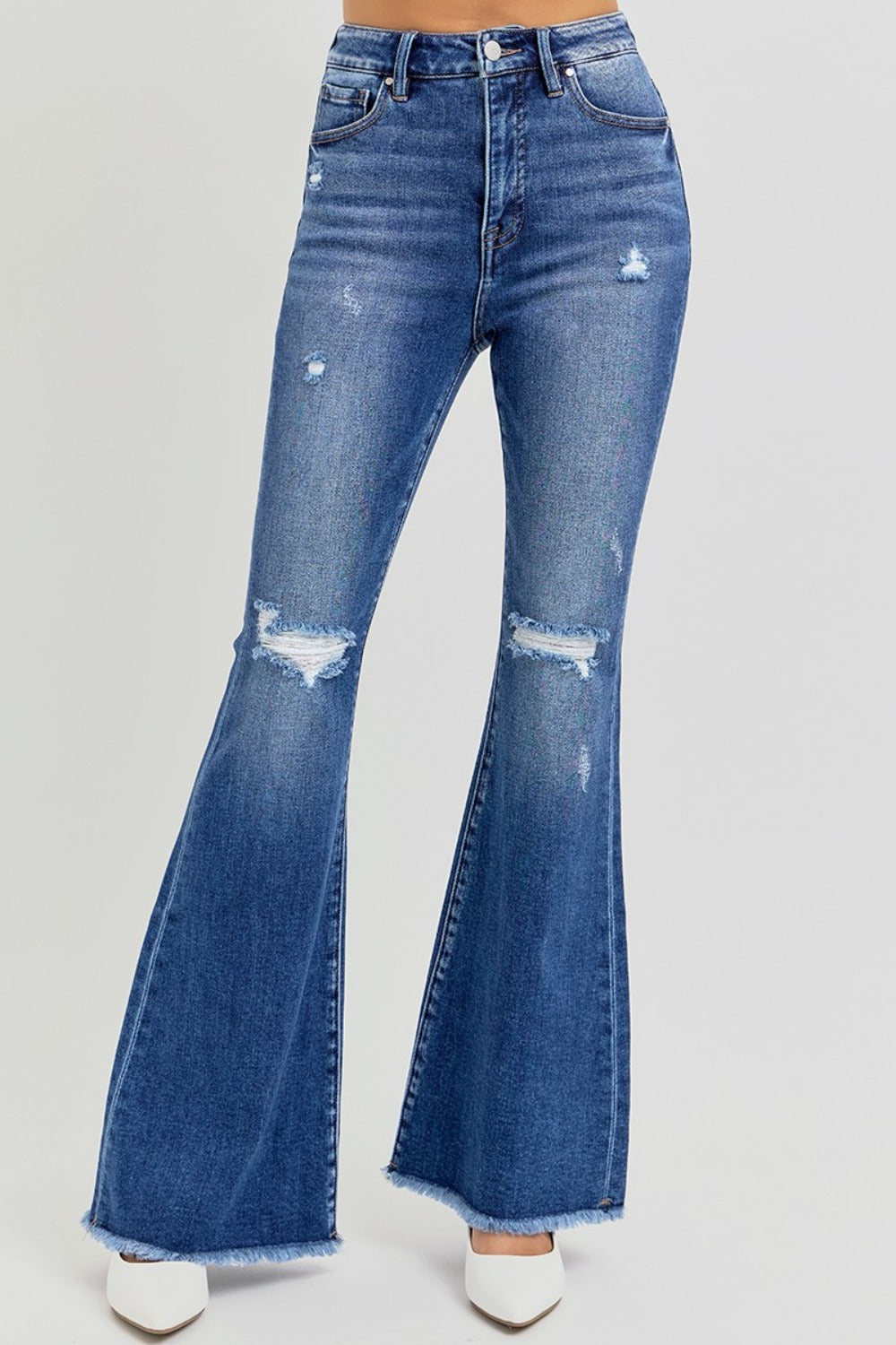 RISEN Full Size High Rise Distressed Raw Hem Flare Jeans RISEN Full Size High Rise Distressed Raw Hem Flare Jeans