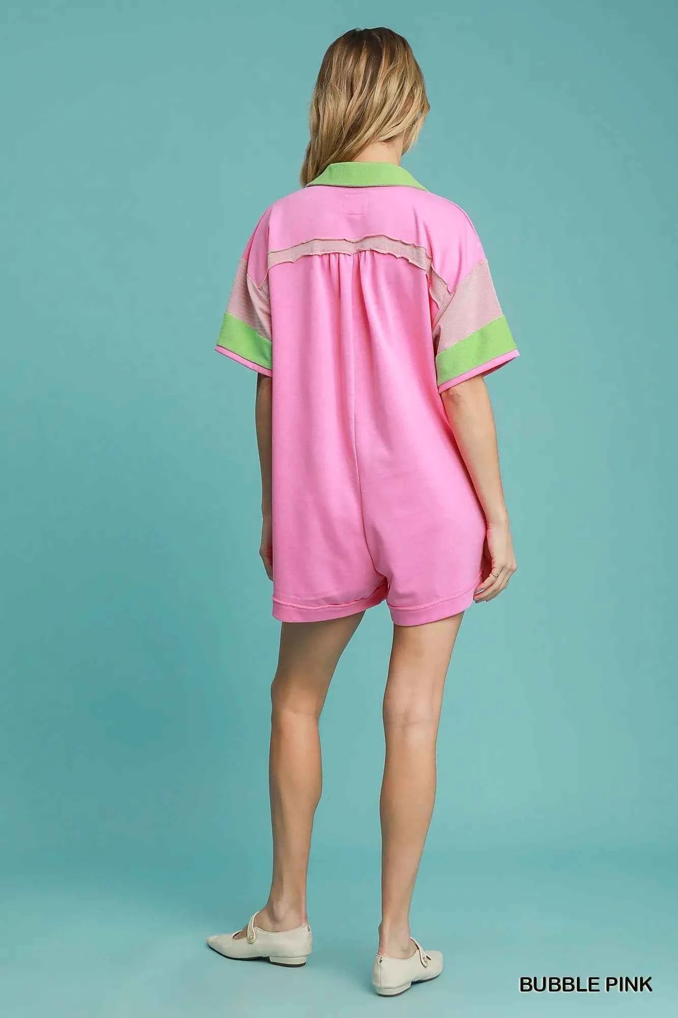 Umgee Contrast Trim Button Front Romper Umgee Contrast Trim Button Front Romper