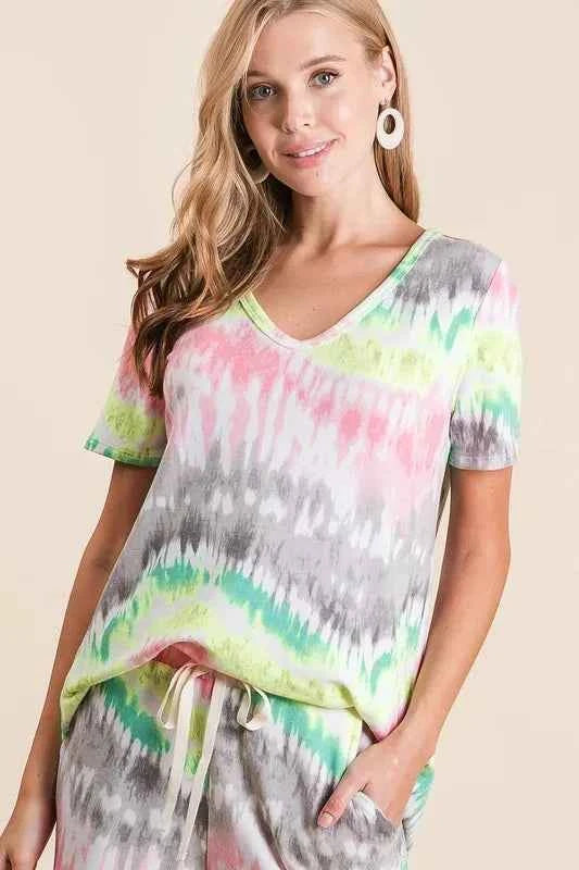 BiBi Tie Dye Print Shorts With Twill Tape Drawstring BiBi Tie Dye Print Shorts With Twill Tape Drawstring