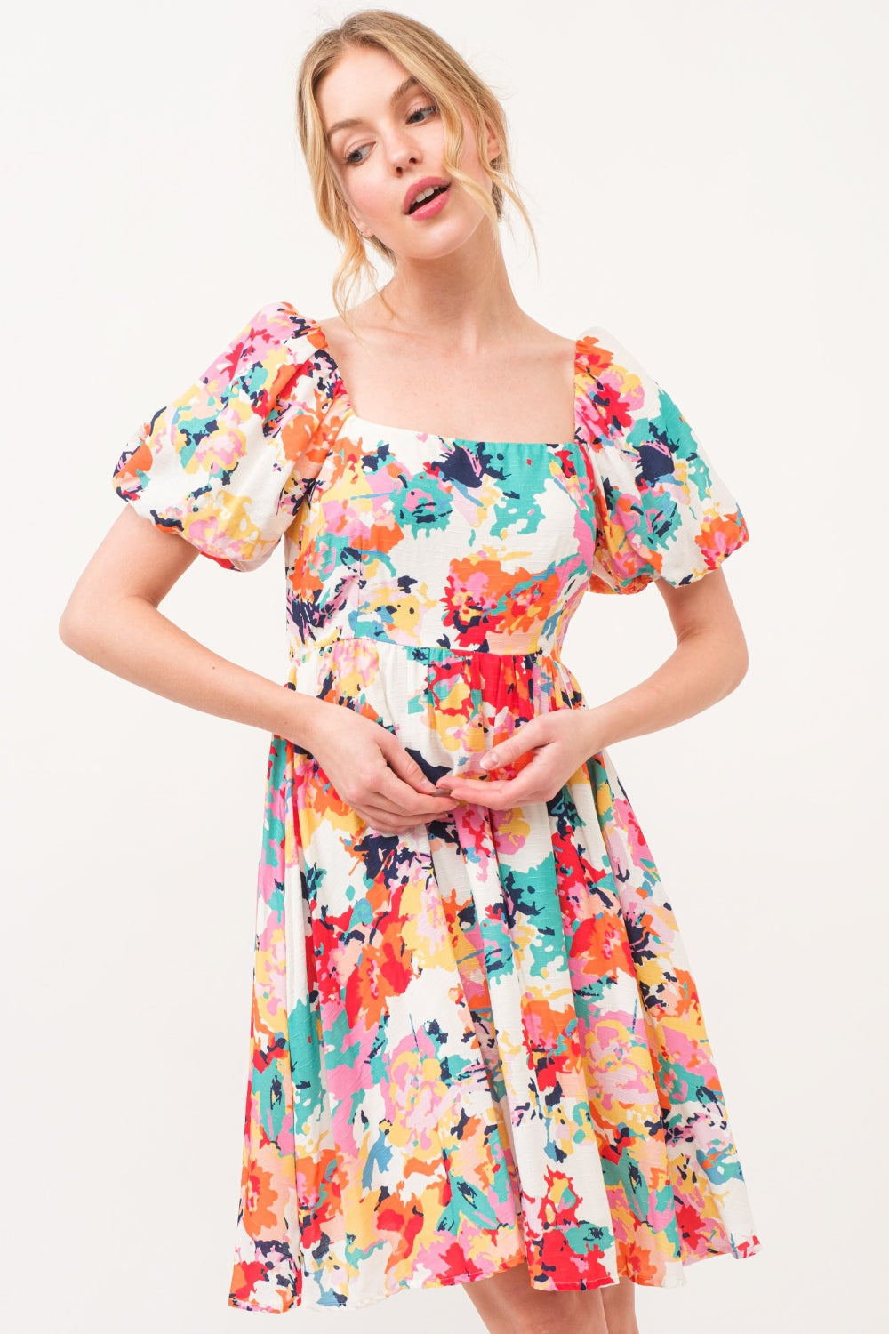 And The Why Square Neck Puff Sleeve Floral Dress And The Why Square Neck Puff Sleeve Floral Dress - TopFashionHQ