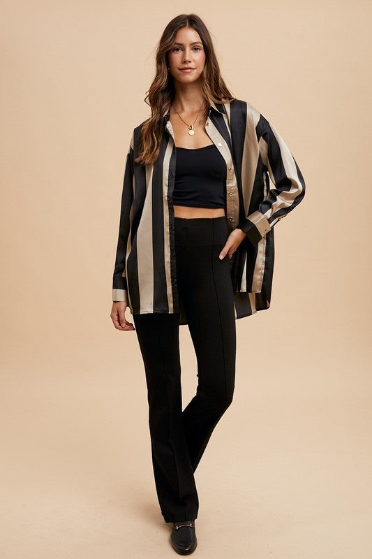 Annie Wear Striped Dropped Shoulder Button Up Shirt Annie Wear Striped Dropped Shoulder Button Up Shirt