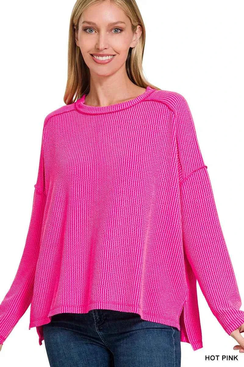 Zenana Exposed Seam Long Sleeve Corded Rib Knit Top Zenana Exposed Seam Long Sleeve Corded Rib Knit Top