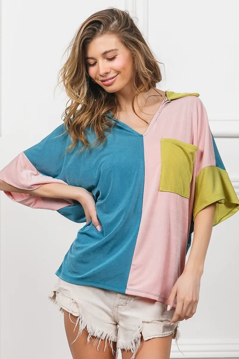BiBi Slinky Knit Color Block V Neck Front Top 56d54e7a53334c93bb998c1e51d118cd-Max-Origin