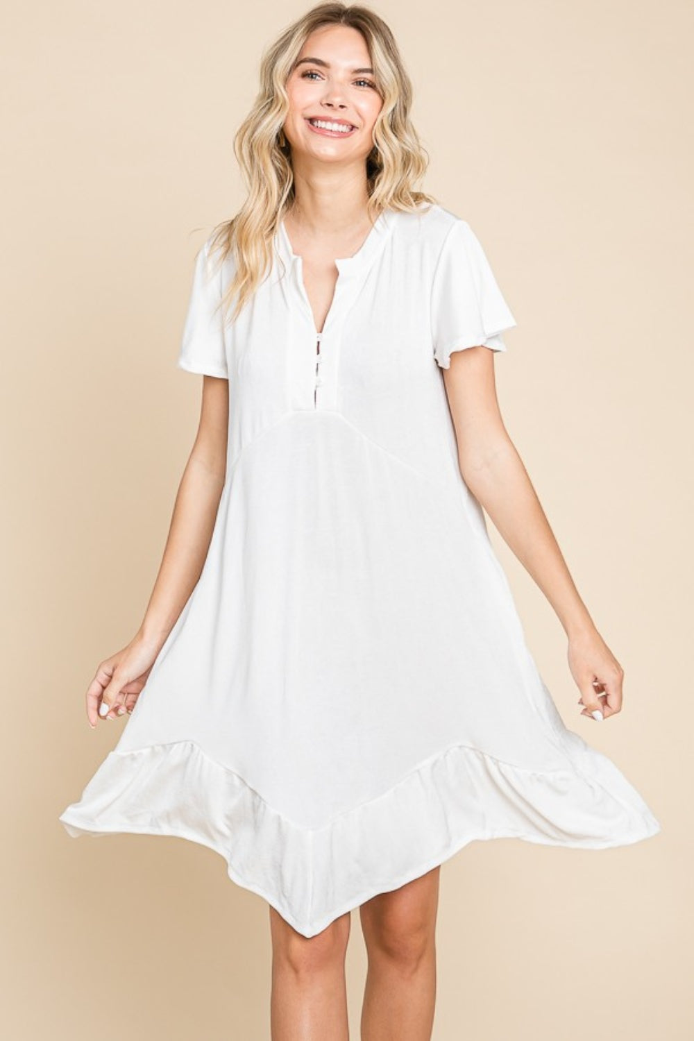 Culture Code Full Size Short Sleeve Ruffled Asymmetric Hem Dress Culture Code Full Size Short Sleeve Ruffled Asymmetric Hem Dress - TopFashionHQ