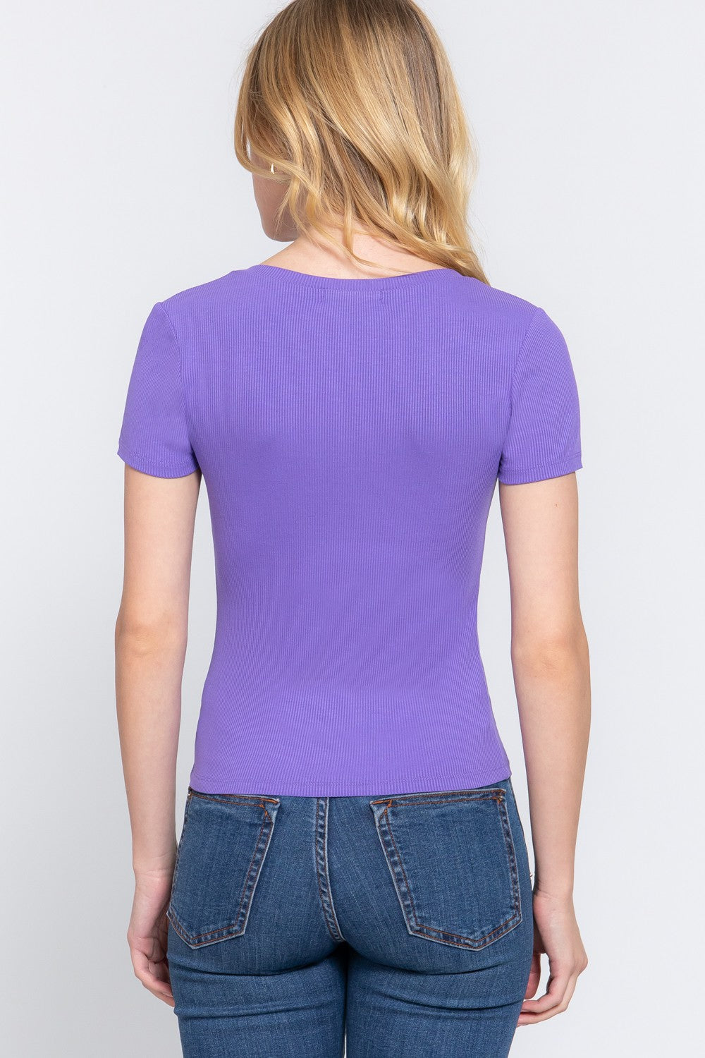 ACTIVE BASIC V-Neck Ribbed Short Sleeve Knit T-Shirt ACTIVE BASIC V-Neck Ribbed Short Sleeve Knit T-Shirt - TopFashionHQ