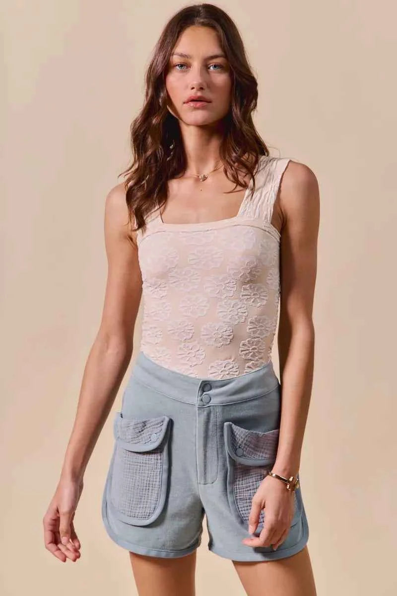 SO ME Mineral Washed Terry High Rise Cargo Shorts SO ME Mineral Washed Terry High Rise Cargo Shorts