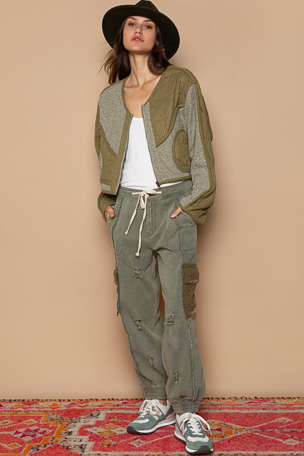 POL Quilted Knit Viding Detail Knit Patch Jacket POL Quilted Knit Viding Detail Knit Patch Jacket