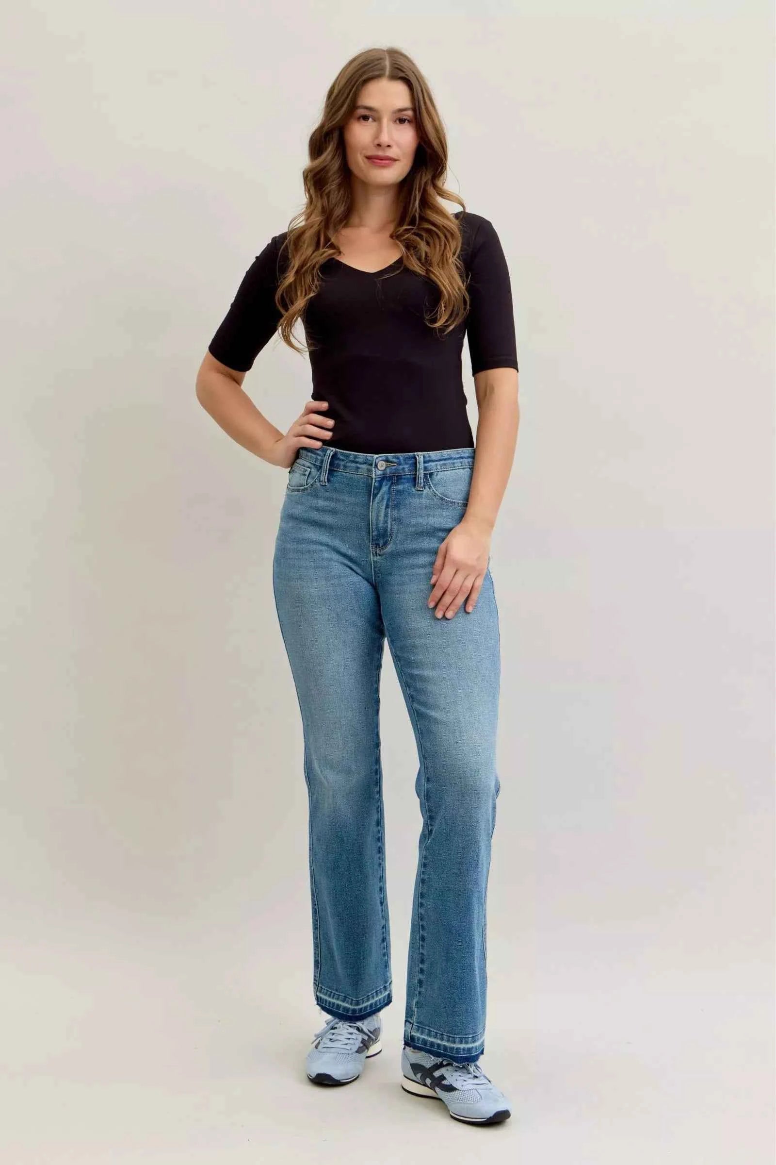 Judy Blue Full Size Mid Rise Slim Bootcut Tummy Control Release Hem Jeans Plus Size Judy Blue Full Size Mid Rise Slim Bootcut Tummy Control Release Hem Jeans Plus Size