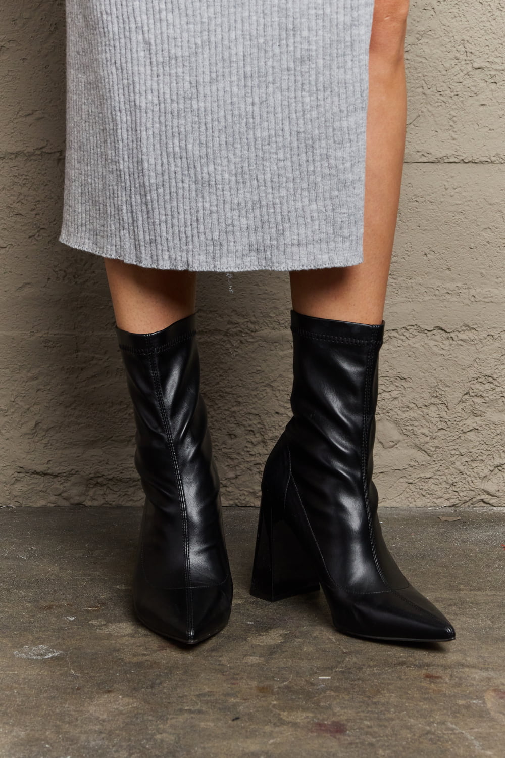 Weeboo Stacy Block Heel Sock Boots Weeboo Stacy Block Heel Sock Boots - TopFashionHQ
