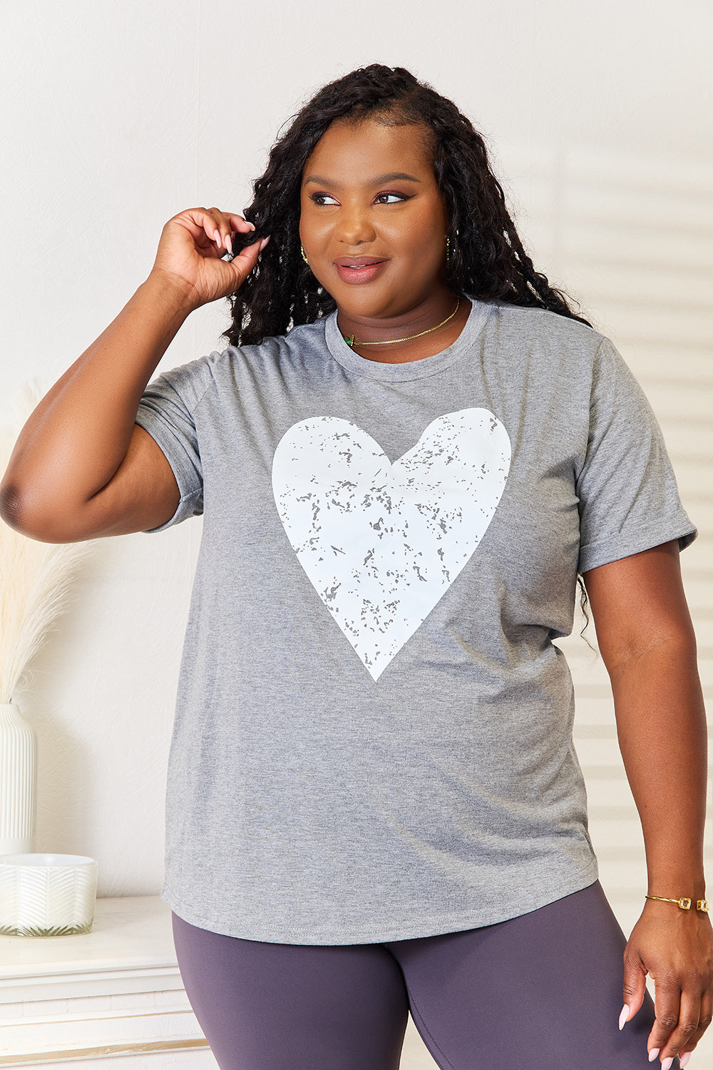 Simply Love Heart Graphic Cuffed Short Sleeve T-Shirt Simply Love Heart Graphic Cuffed Short Sleeve T-Shirt - TopFashionHQ