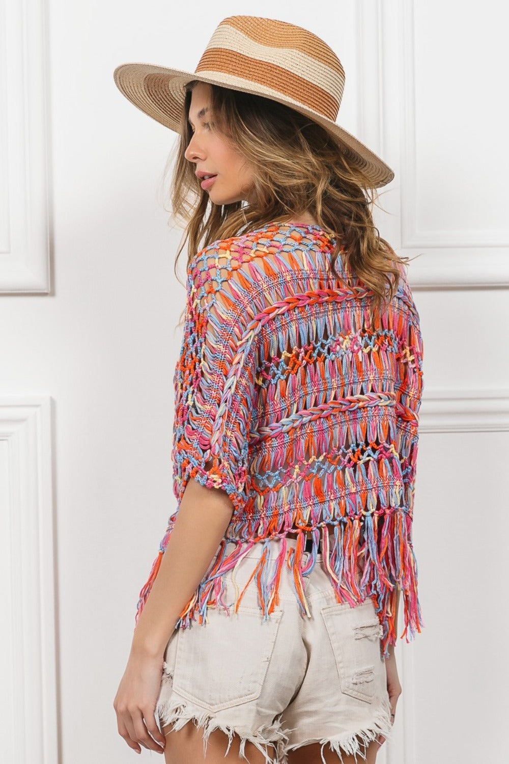 BiBi Open Front Fringed Crop Knit Cardigan BiBi Open Front Fringed Crop Knit Cardigan - TopFashionHQ