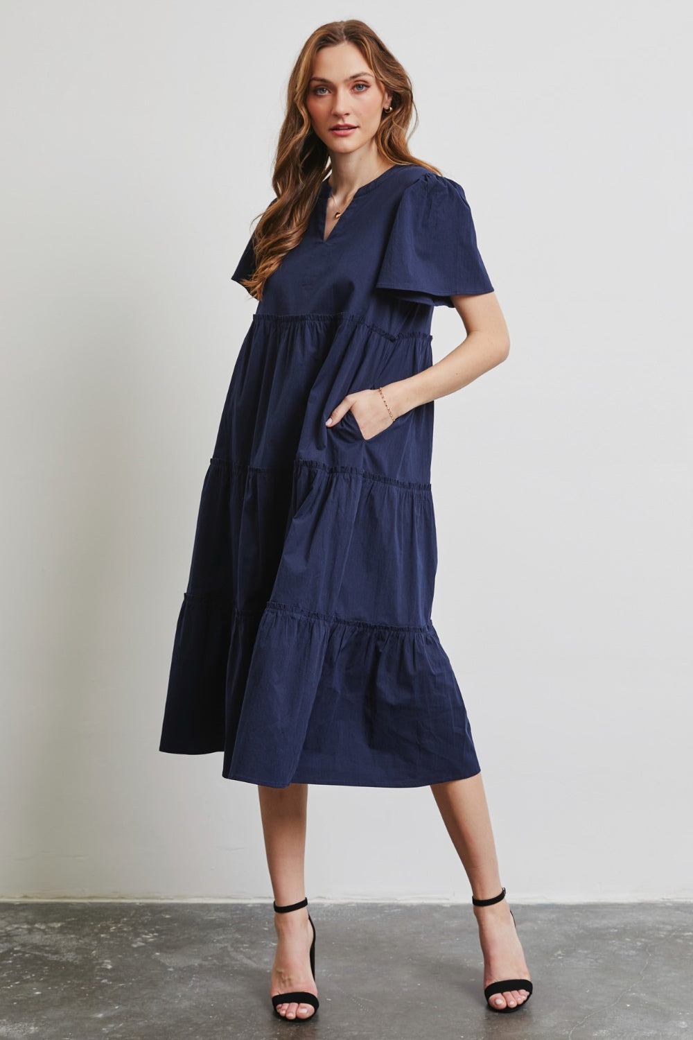 HEYSON Full Size Cotton Poplin Ruffled Tiered Midi Dress HEYSON Full Size Cotton Poplin Ruffled Tiered Midi Dress - TopFashionHQ