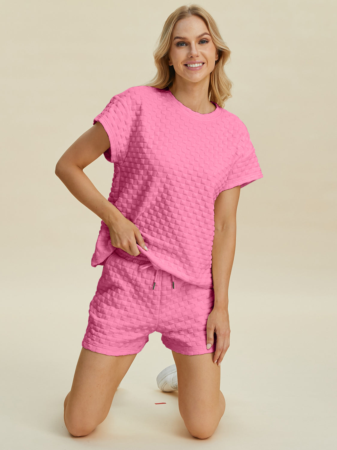 Double Take Full Size Texture T-Shirt and Shorts Set Double Take Full Size Texture T-Shirt and Shorts Set