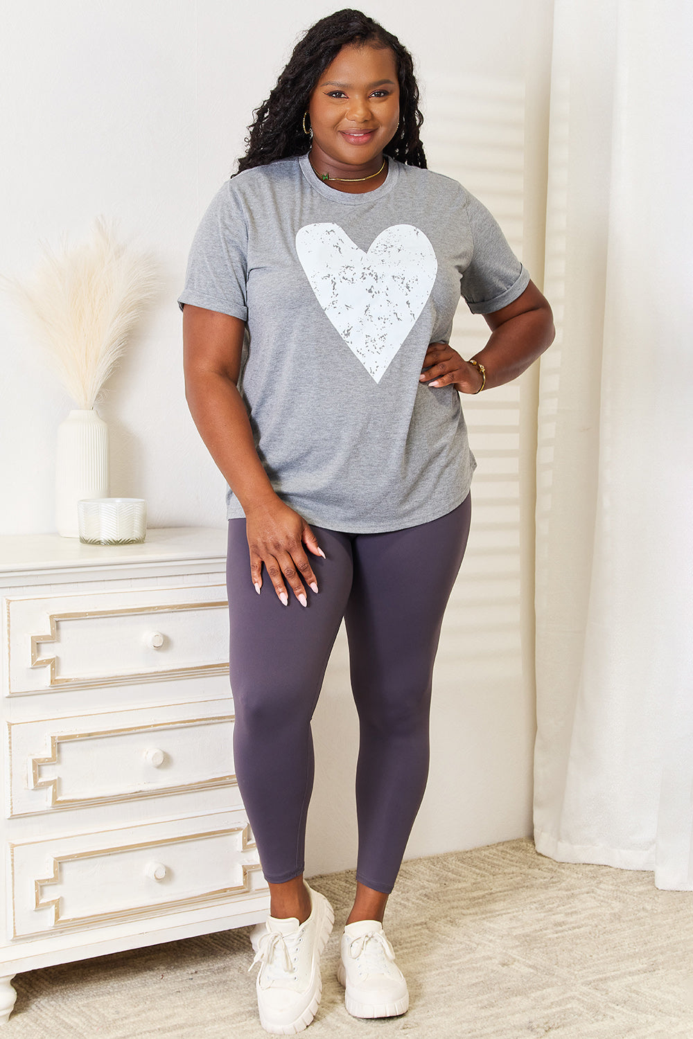 Simply Love Heart Graphic Cuffed Short Sleeve T-Shirt Simply Love Heart Graphic Cuffed Short Sleeve T-Shirt - TopFashionHQ