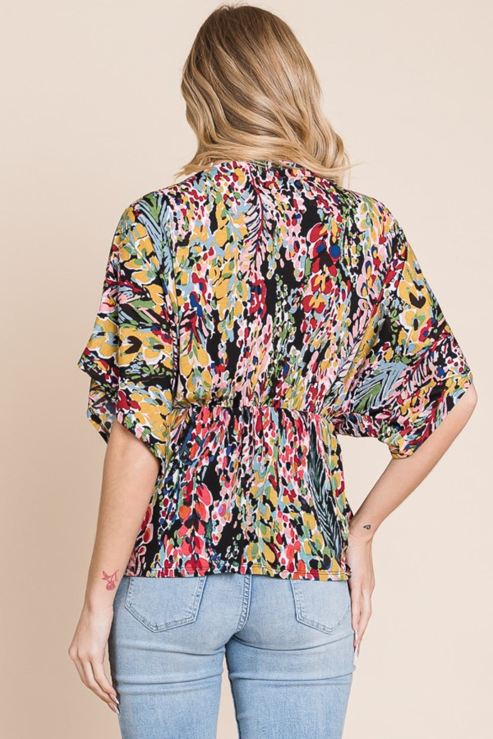 BOMBOM Printed Surplice Peplum Blouse BOMBOM Printed Surplice Peplum Blouse - TopFashionHQ