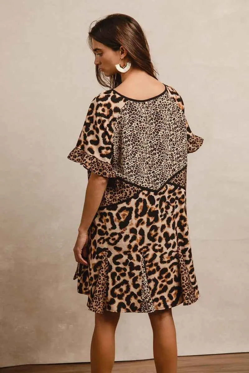 BiBi Leopard Prints Mix and Match Short Sleeves Dress BiBi Leopard Prints Mix and Match Short Sleeves Dress