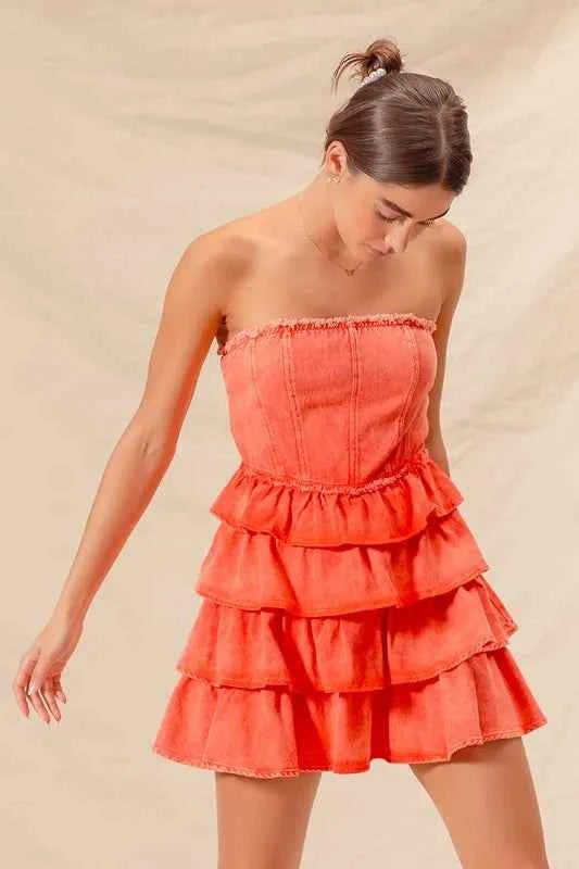 SO ME Strapless Ruffle Layered Game Day Cheer Up Dress SO ME Strapless Ruffle Layered Game Day Cheer Up Dress