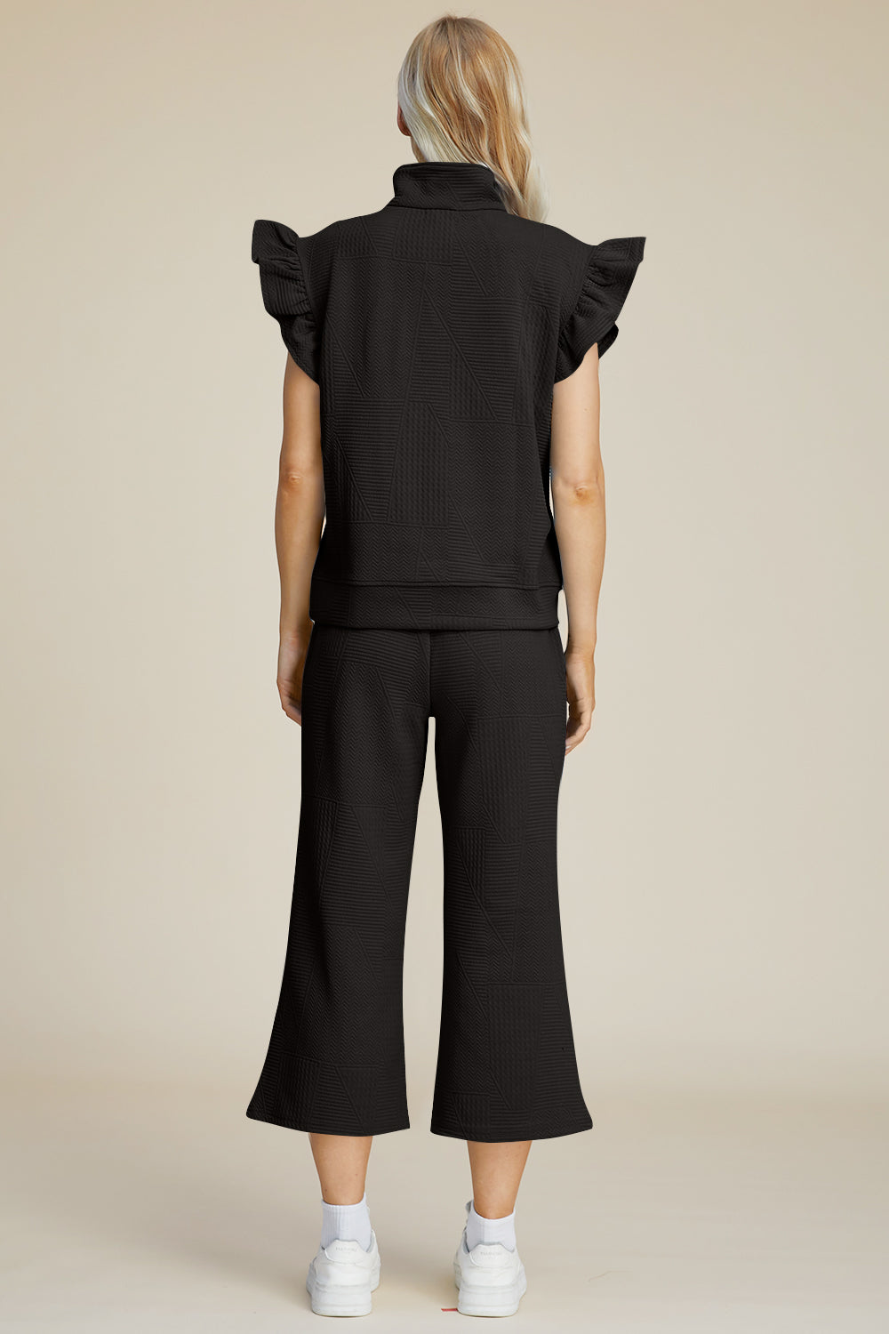 Double Take Full Size Texture Ruffle Short Sleeve Top and Wide Leg Pants Set Double Take Full Size Texture Ruffle Short Sleeve Top and Wide Leg Pants Set