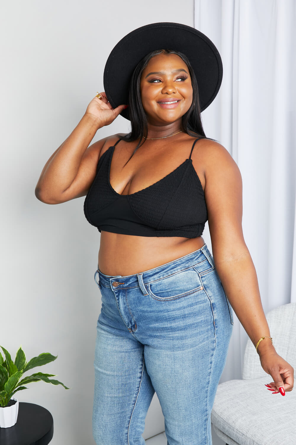 Zenana Full Size Textured Spaghetti Strap Bralette in Black Zenana Full Size Textured Spaghetti Strap Bralette in Black - TopFashionHQ