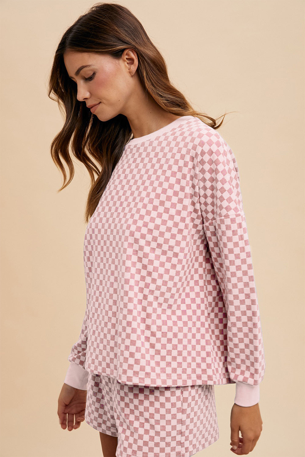 Annie Wear Checkered Round Neck Top and Drawstring Shorts Set Annie Wear Checkered Round Neck Top and Drawstring Shorts Set
