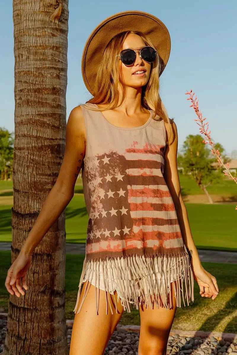 BiBi American Flag Print Knit Sleeveless Top BiBi American Flag Print Knit Sleeveless Top