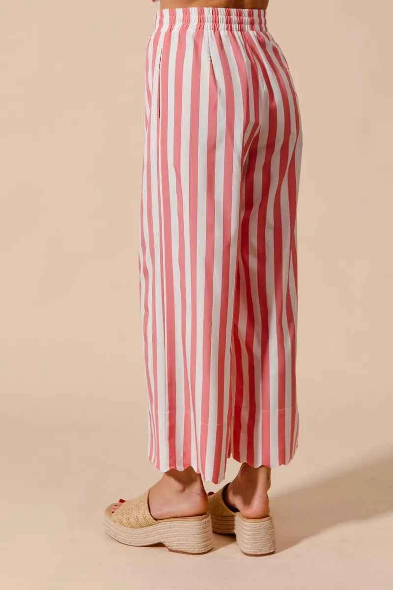 SO ME Front Tie Stripe Top With Puff Sleeves and Wide Leg Pants Set SO ME Front Tie Stripe Top With Puff Sleeves and Wide Leg Pants Set