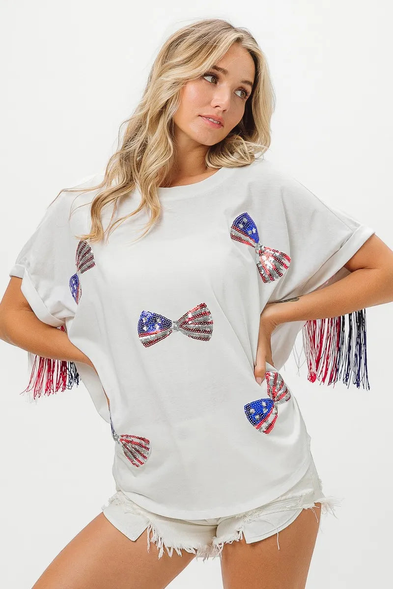 BiBi American Flag Sequin Ribbon T-Shirt 5975e71e2ec243899a3665e0be0b865e-Max-Origin