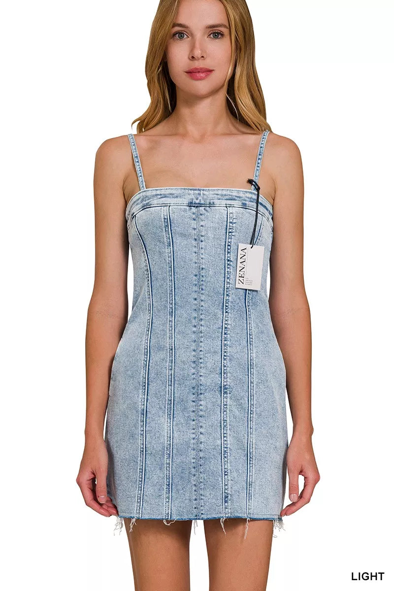 Zenana Spaghetti Strap Exposed Seam Light-Wash Dress 59c375e9407f453f9d43d3da83a19ef8-Max-Origin