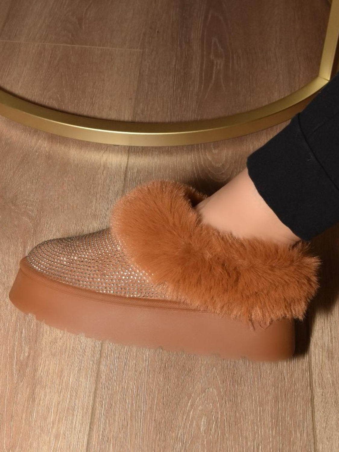 WILD DIVA Embellished Faux Fur Platform Booties WILD DIVA Embellished Faux Fur Platform Booties - TopFashionHQ