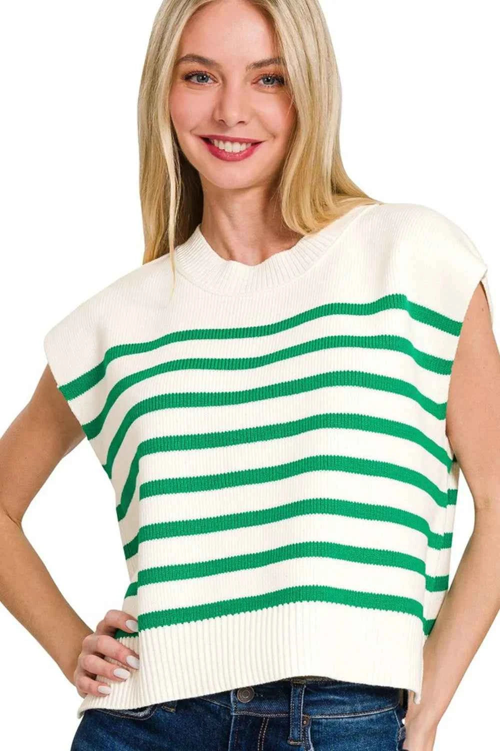 Zenana Oversized Crew Neck Stripe Sweater Vest Zenana Oversized Crew Neck Stripe Sweater Vest