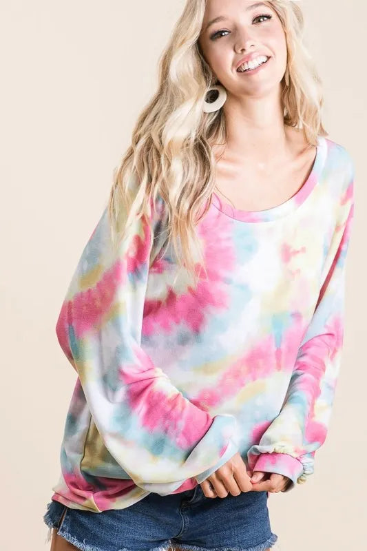 BiBi Tie Dye Print Terry Top With Puff Sleeves 5a2916afec7d49ee8097d6cd84d61c52-Max-Origin