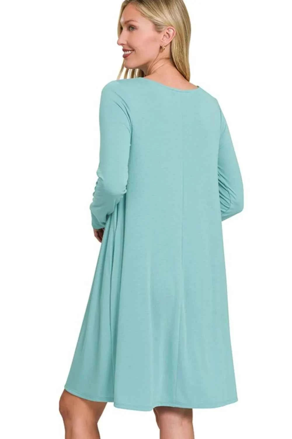 Zenana Long Sleeve Flare Dress With Pockets Zenana Long Sleeve Flare Dress With Pockets