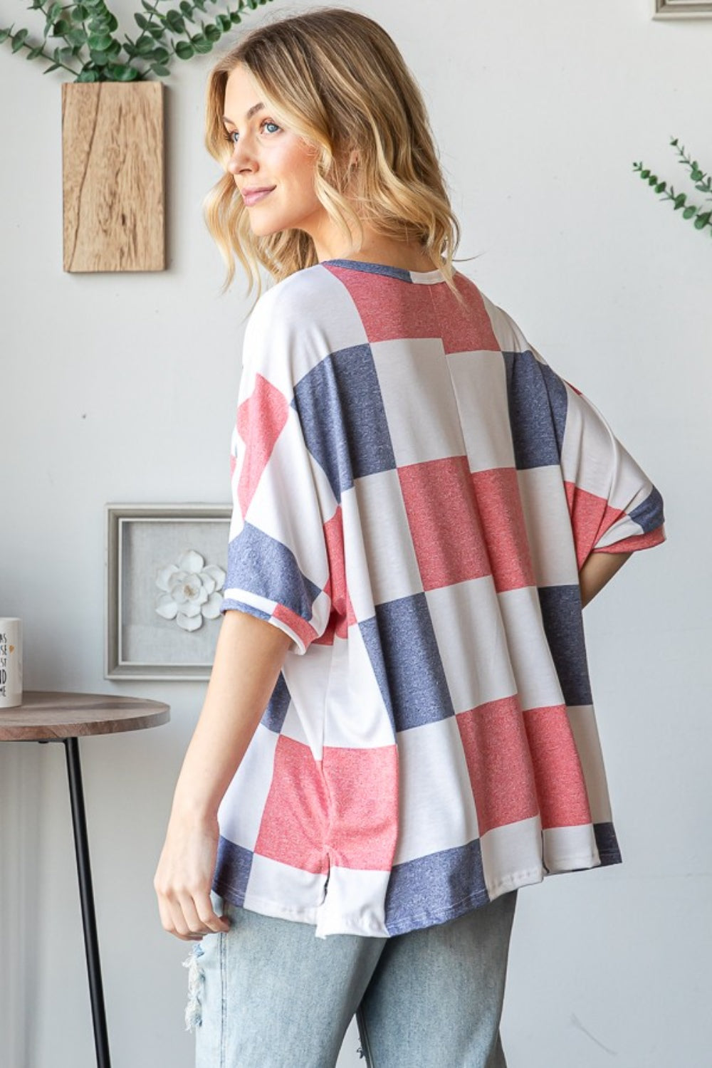 HOPELY Checkered Round Neck Half Sleeve T-Shirt HOPELY Checkered Round Neck Half Sleeve T-Shirt - TopFashionHQ