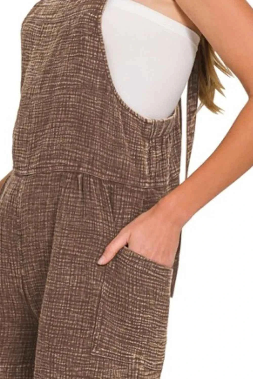 Zenana Washed Double Gauze Tie Back Rompers Zenana Washed Double Gauze Tie Back Rompers