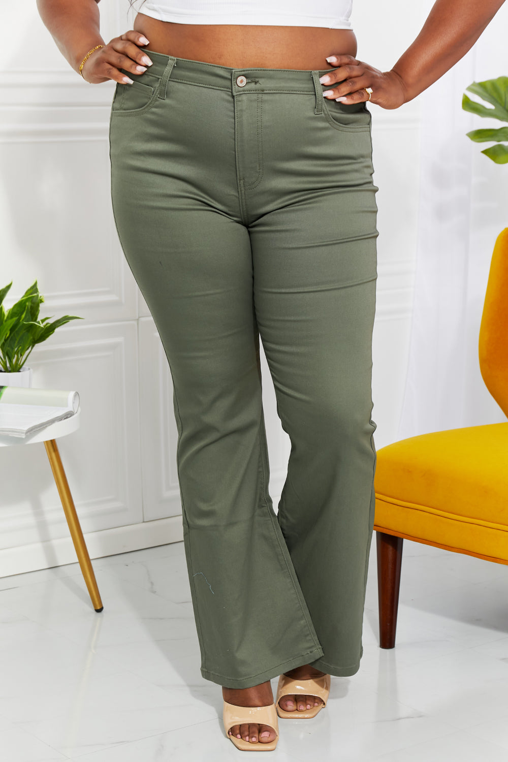 Zenana Clementine Full Size High-Rise Bootcut Jeans in Olive Zenana Clementine Full Size High-Rise Bootcut Jeans in Olive - TopFashionHQ