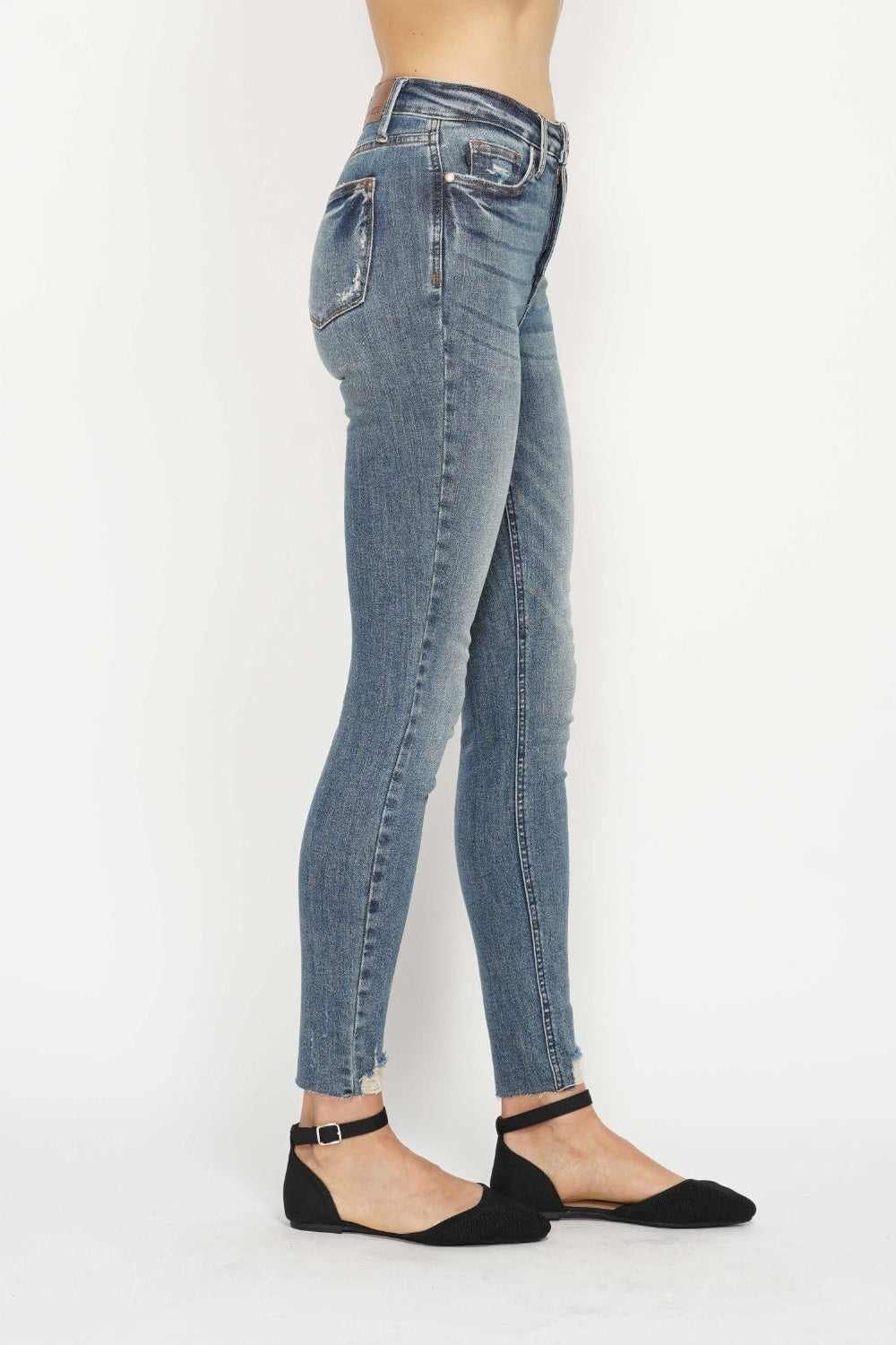 Judy Blue Full Size Tummy Control Vintage Wash Hem Destroy Skinny Jeans Judy Blue Full Size Tummy Control Vintage Wash Hem Destroy Skinny Jeans - TopFashionHQ