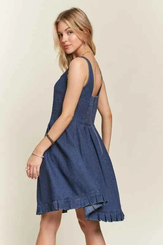 ADORA Smocked Back Square Neck Denim Dress ADORA Smocked Back Square Neck Denim Dress