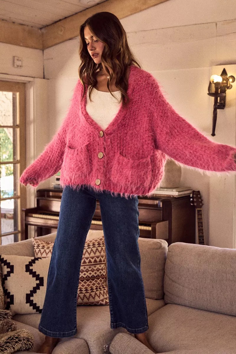 SO ME Soft Touch Hairy Loose Fit Cozy Sweater Cardigan 5af93ec8b46546d58f6a73ec3208ecec-Max-Origin