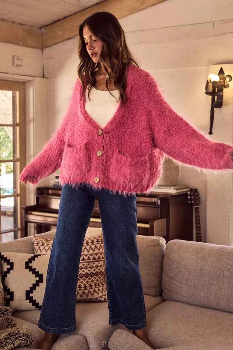 SO ME Soft Touch Hairy Loose Fit Cozy Sweater Cardigan SO ME Soft Touch Hairy Loose Fit Cozy Sweater Cardigan