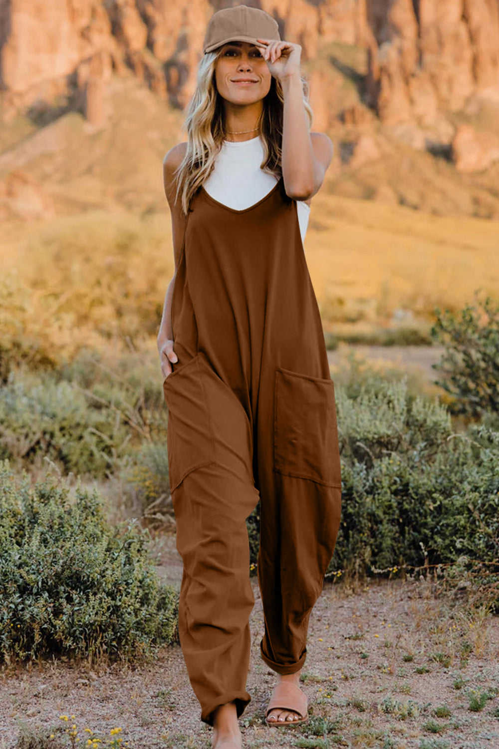 Double Take Full Size V-Neck Sleeveless Jumpsuit with Pockets 5b291a35-e7d6-48df-ab6b-16499d3e1c53-Max