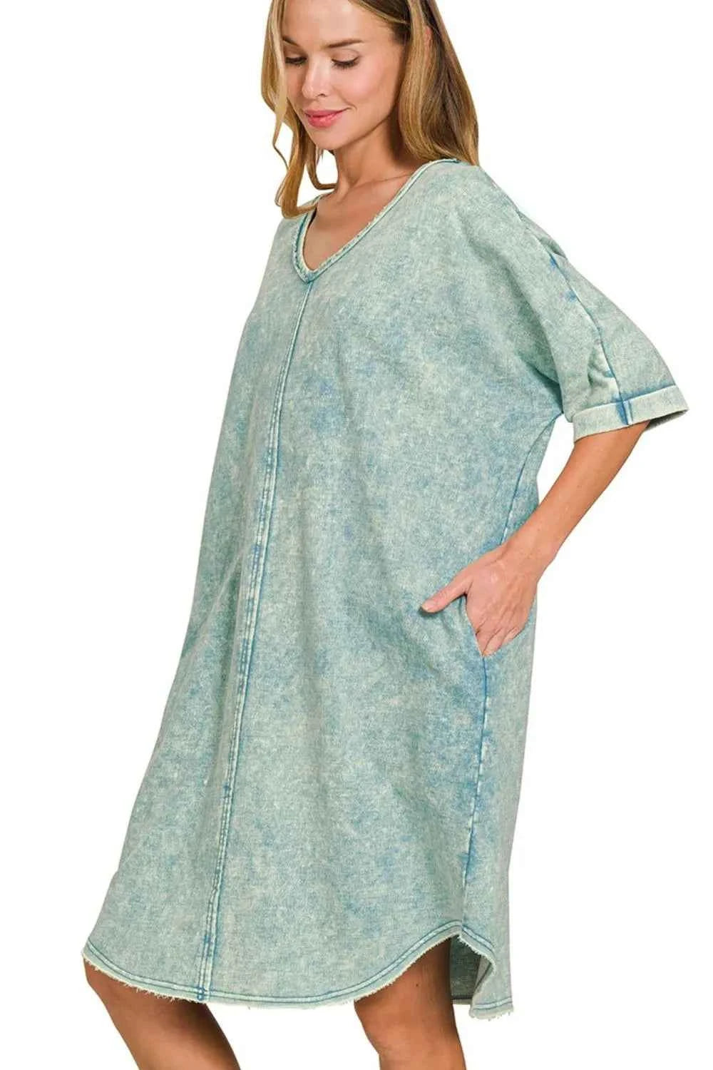 Zenana Acid-washed French Terry Tee Shirts Dress Zenana Acid-washed French Terry Tee Shirts Dress