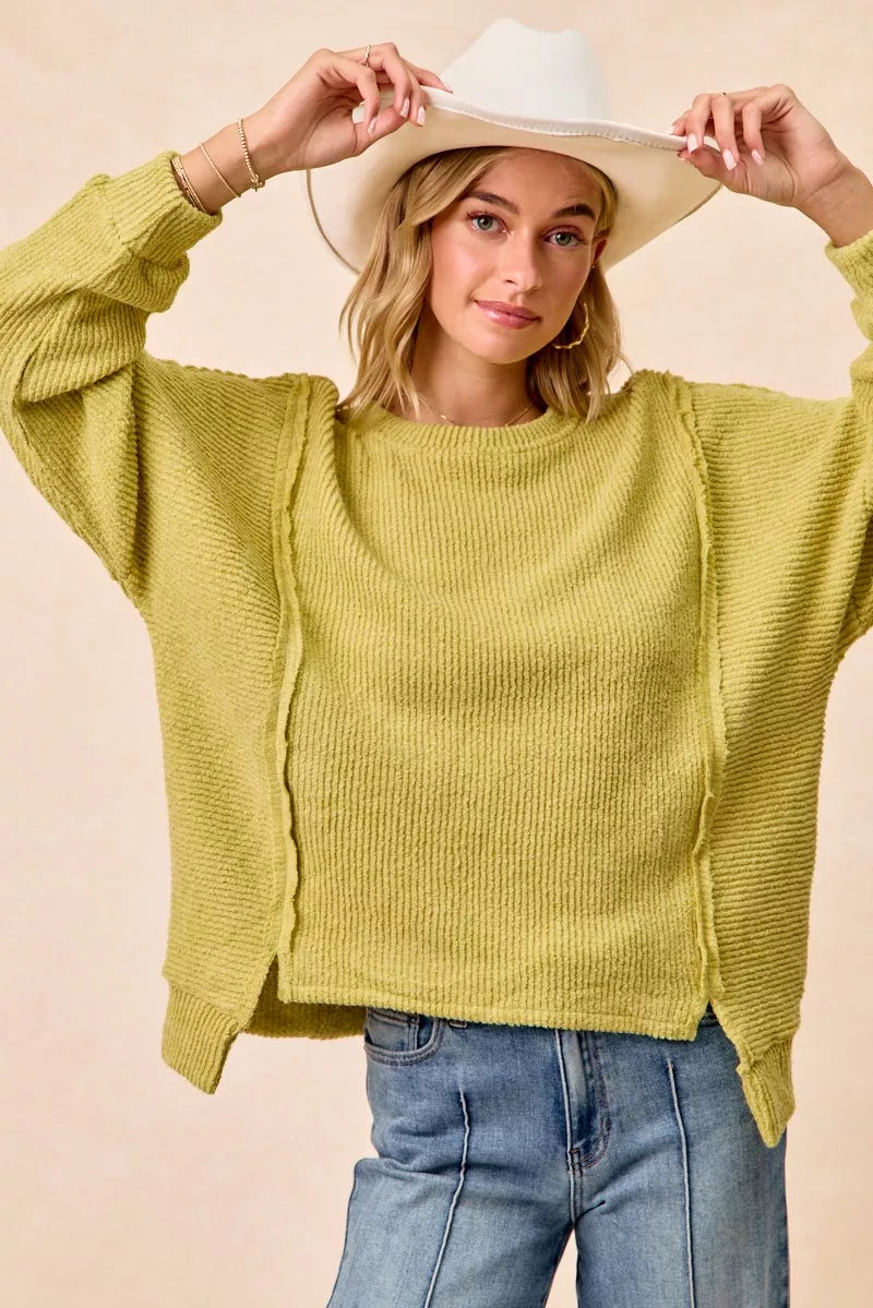 BiBi Boucle Rib Knit Uneven Hem Sweater With Open Seam 5b4e628801d74fdf919154e4f6c858b7-Max-Origin