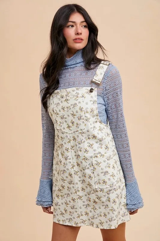 Annie Wear Stretch Ditsy Print Denim Overall Mini Dress 5b7b57179d1f40ed99eae7dc85af8443-Max-Origin