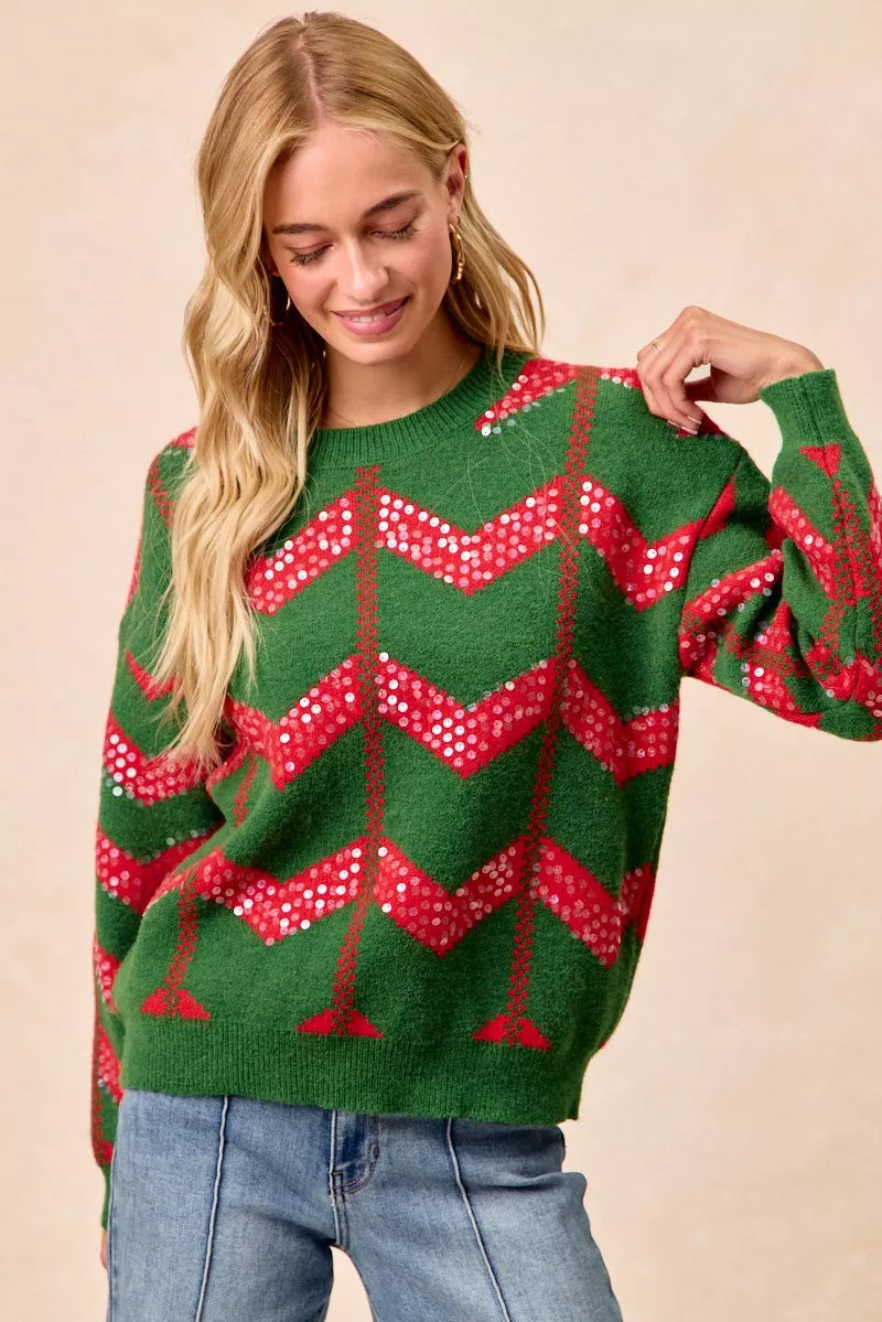 BiBi Christmas Theme Chevron Sequins Detail Sweater 5b844afb32734e79973202009666807e-Max-Origin
