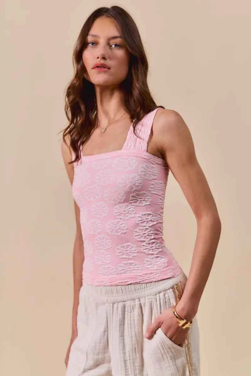 SO ME Two Tone Floral Seamless Tank Top SO ME Two Tone Floral Seamless Tank Top